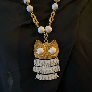 Gold and White Owl Pendant Necklace